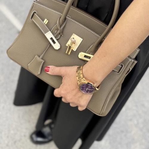 Leather handbag, brown, 30x25 cm, Blermode