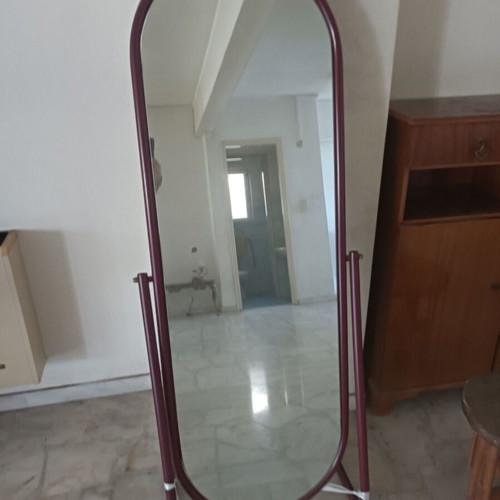 Full-length floor mirror with metal base used, burgundy