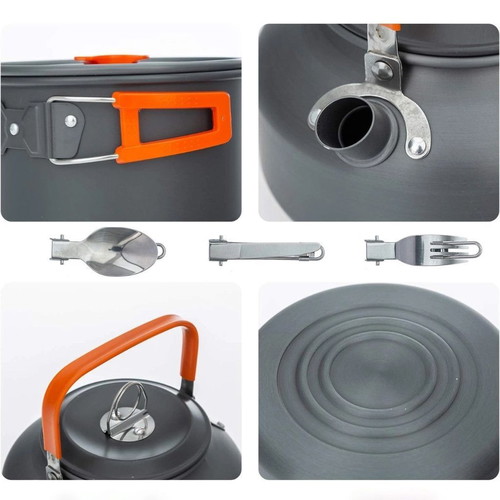 Camping cooking set XXL 15 pieces, anodized aluminum, new
