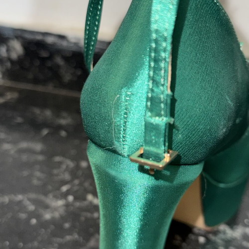 Luigi green satin high heels, size 39