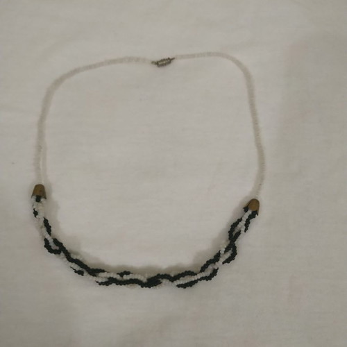 Handmade vintage necklace used, black and white small beads
