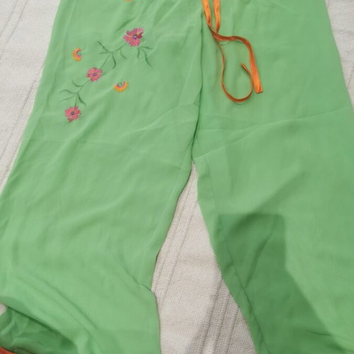 Pajama pants used, size M, pink and green, see-through