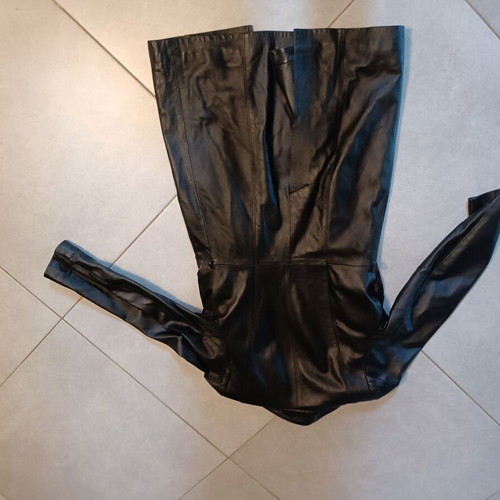 Leather jacket lightly used, black, knee-length