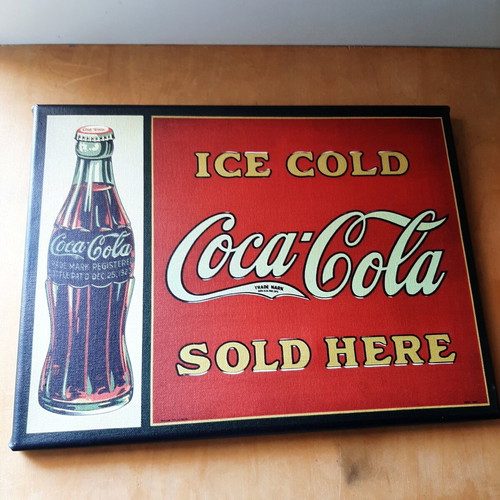 Coca Cola Promotional Frame like new, printed on canvas with wooden frame