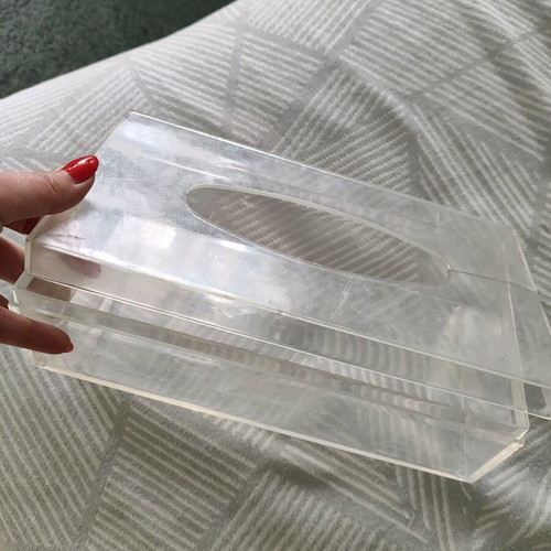 Plastic tissue box used, slightly cracked
