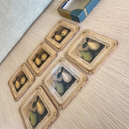 Pimpernel Vintage Coaster Set of 6 with Pear Design by Cristin Atria like new