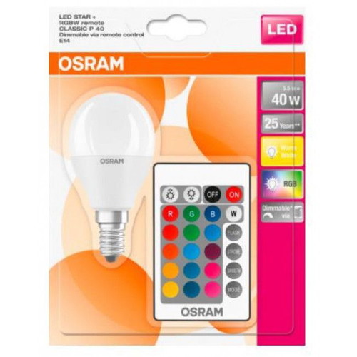 Osram LED Bulb Spherical 4.9W RGB+W E14 230V with Remote Control new