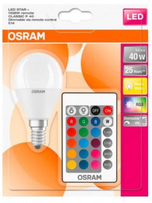 Osram LED Bulb Spherical 4.9W RGB+W E14 230V with Remote Control new