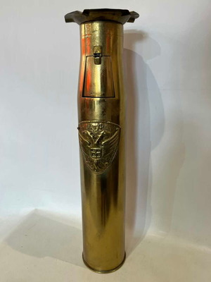 Antique handmade brass floor ashtray from shell with emblem 70x12