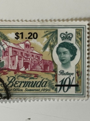 Vintage Bermuda Stamp 1970 used, Old Post Office Somerset Surcharge