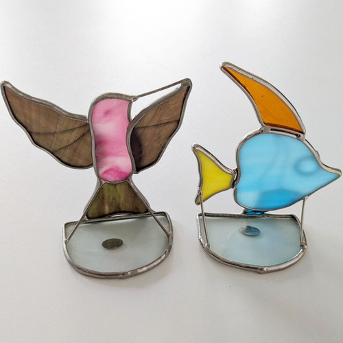 Vintage decorative stained glass tealight holders set of 2, 14 cm