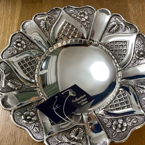 Decorative silver plated serving tray like new with box