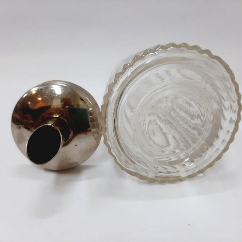 Vintage glass sugar pourer with metal dispenser and stainless lid, like new