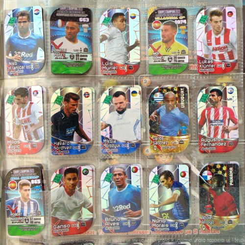Complete album with European football magnetic metal tags, foil