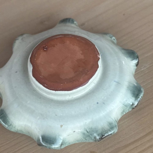 Majolica type pottery dish ashtray handmade used