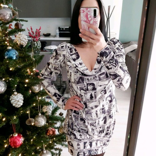 Miss Sixty dress like new, mini with puffed shoulders and draped neckline