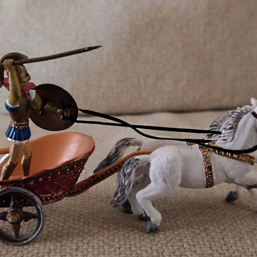 Ancient Greek soldier toy set with chariot and horses, Athena