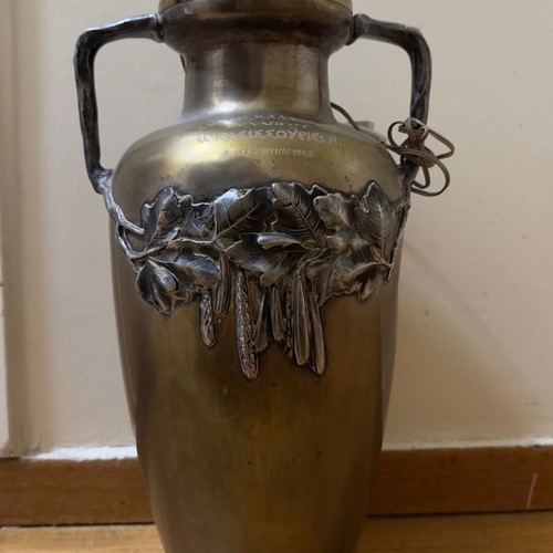 Art Nouveau silver brass amphora used, Kleisourion Association