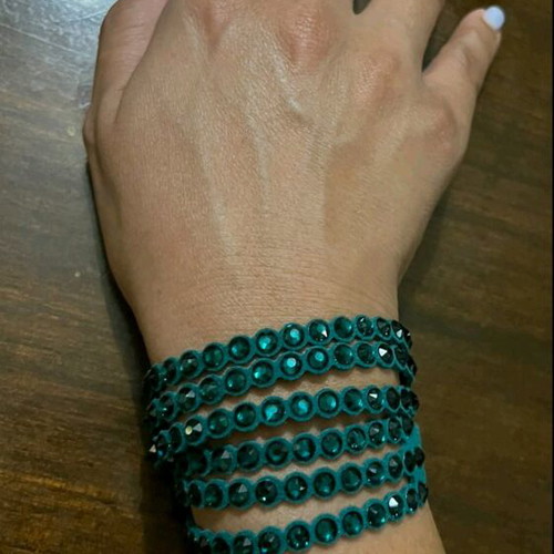 Βραχιόλι Swarovski καινούργιο με δέρμα και κρύσταλλα σε σμαραγδί χρώμα