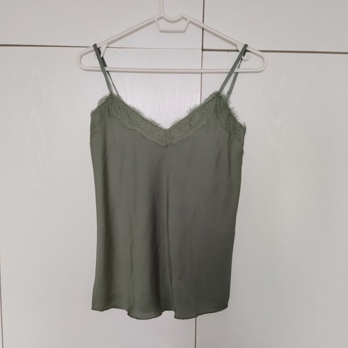 Khaki oil satin camisole used, small medium with lace