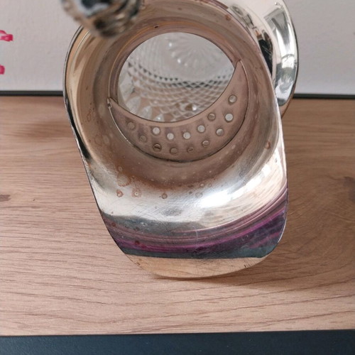 Vintage crystal and silver-plated metal carafe from France