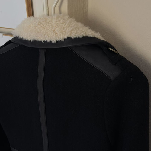 Wool coat size Small, black, with genuine fur and leather