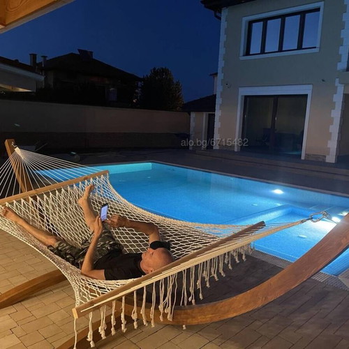 Hammock without knots 210x150 cm with polyester rope and wooden slats