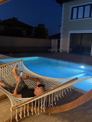 Hammock without knots 210x150 cm with polyester rope and wooden slats