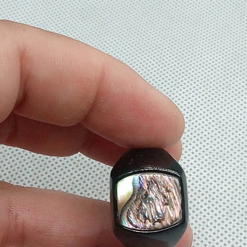 Metal ring painted glossy black with natural mother-of-pearl stone size 12.5 new