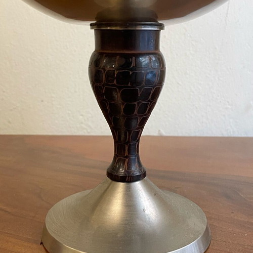 Inox fruit bowl like new with leather base lining