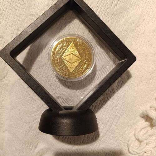 Ethereum collectible gold coin new in black case 11cm height
