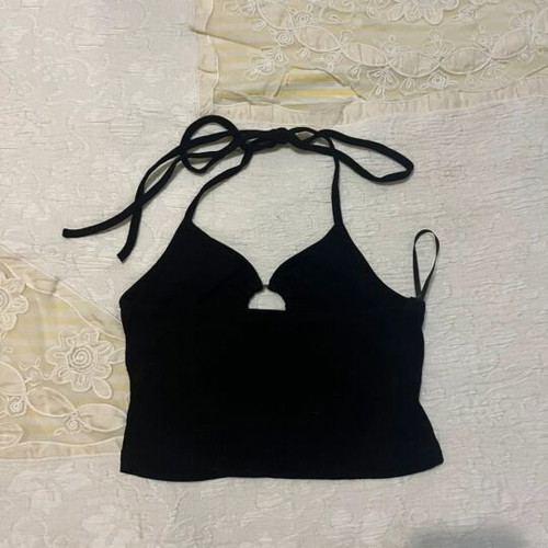 Shein black halter neck crop top, size S