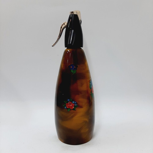 Vintage Soda Siphon Marble Brown Amber Floral Motif, Like New