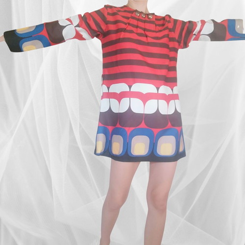 Vintage retro colorful dress tunic used, geometric pattern