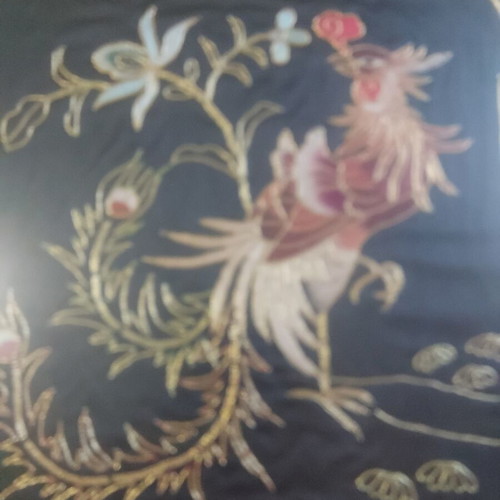 Embroidery framed 1960 with gold threads, like new