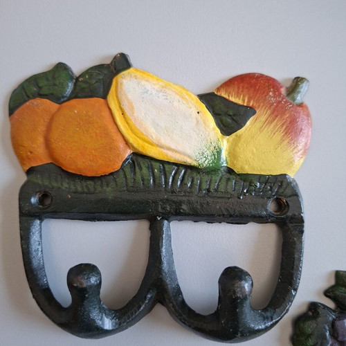 Italian Cast Iron Coat Hooks pack of 2 new with colorful design