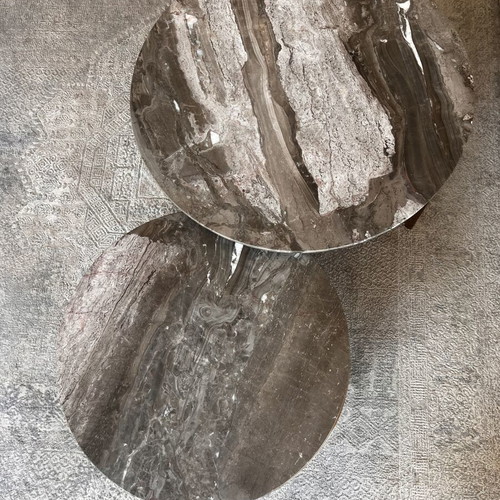 Marble coffee table set with rose gold steel base