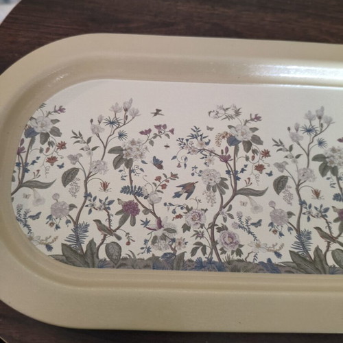 Metal tray new with floral decoration for serving and decor