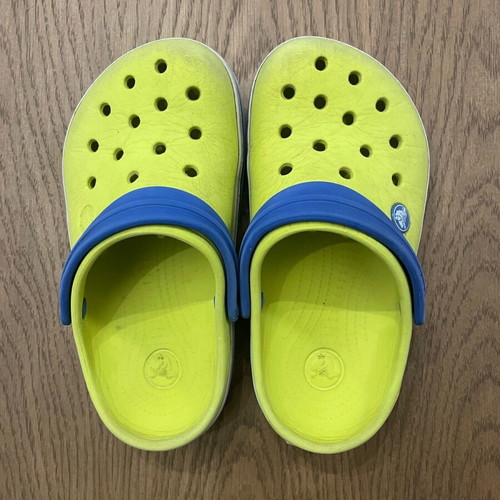 Crocs kids slippers used, size J3, 34-35, blue and yellow