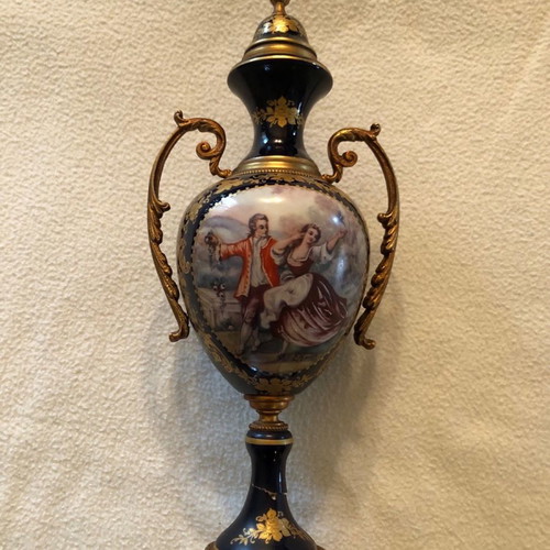 Sevres porcelain vase vintage used with romantic Victorian scene