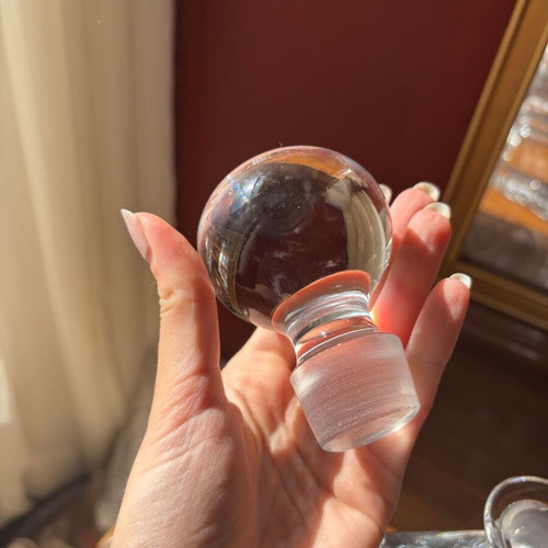 Vintage crystal decanter with spherical stopper, like new, 25cm