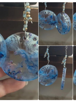 Ocean-themed hanging earrings with resin and stainless steel