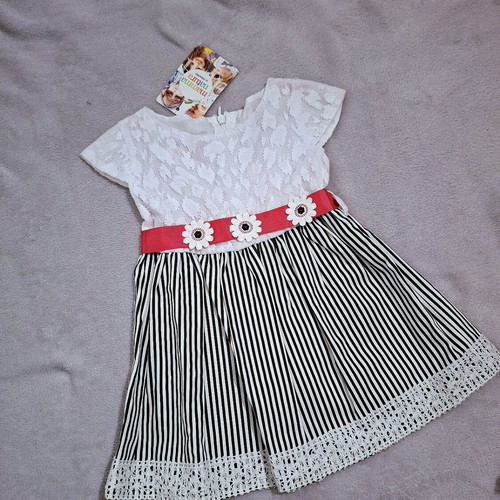 MAMMA NATURA Baby Dress with Lace and Belt, Size 1, New