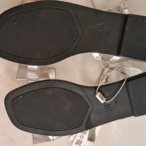 Zara silver mirrored sandals with bow new, size 38