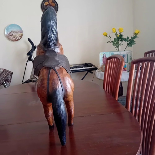 Decorative horse vintage wood and leather used, height 55cm