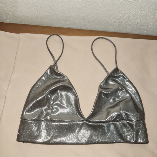 Crop Top Bralette silver metallic, like new, Stradivarius, size S