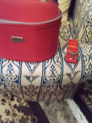 Cosmetic bag red new, spacious with mirror and shoulder strap