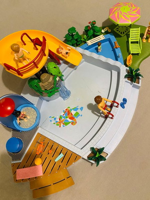 Playmobil pool with water slide used