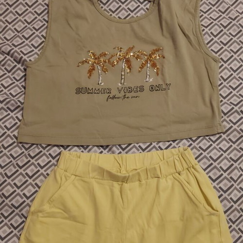 Nek Kids Wear summer set for girls with shorts, yellow