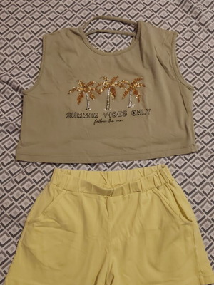 Nek Kids Wear summer set for girls with shorts, yellow